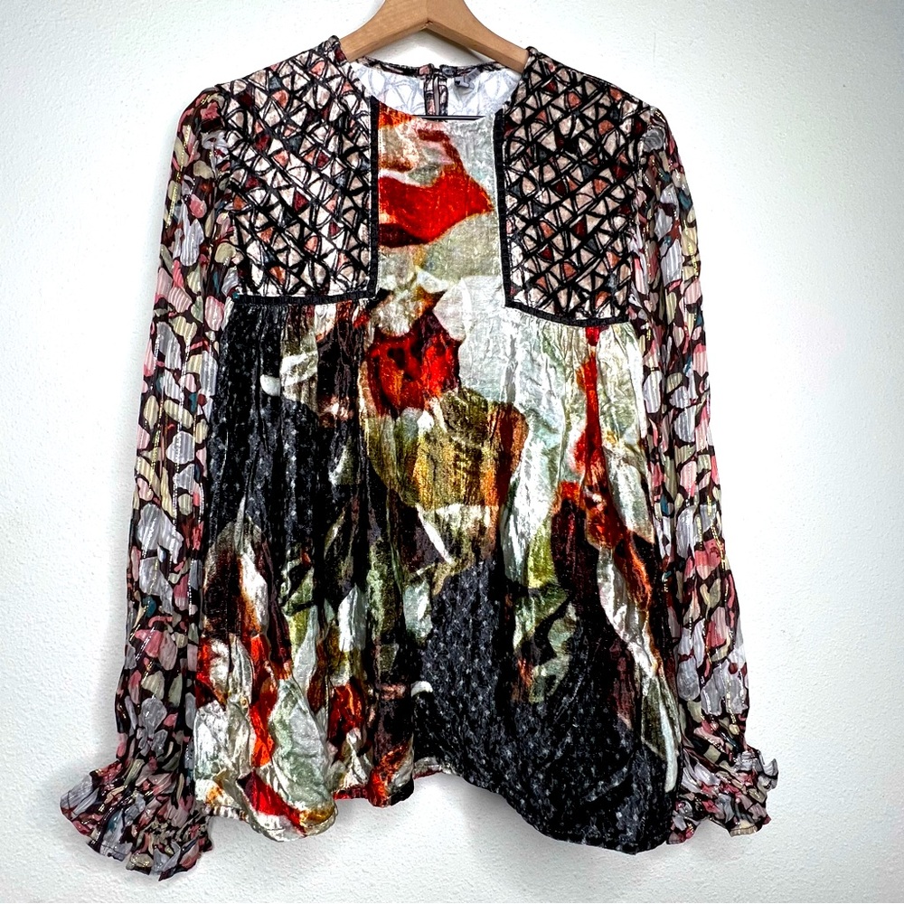 Anthropologie Blank London Mixed Media Long Sleeve blouse, size S NWOT